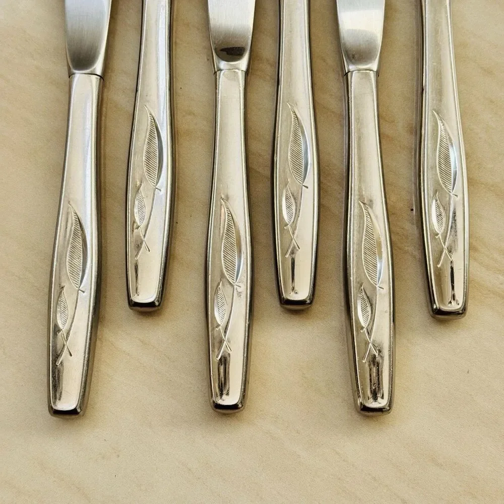 6pc INTERNATIONAL Whispering Leaves-Autumn Leaf Stainless Dinner Knives 8 1/4”